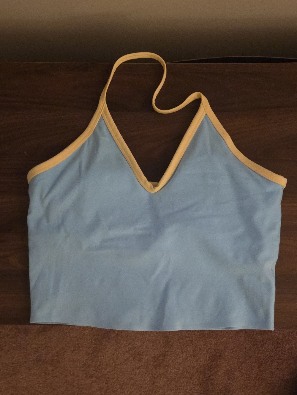 Light Blue Halter Tank Top with Cream Trim